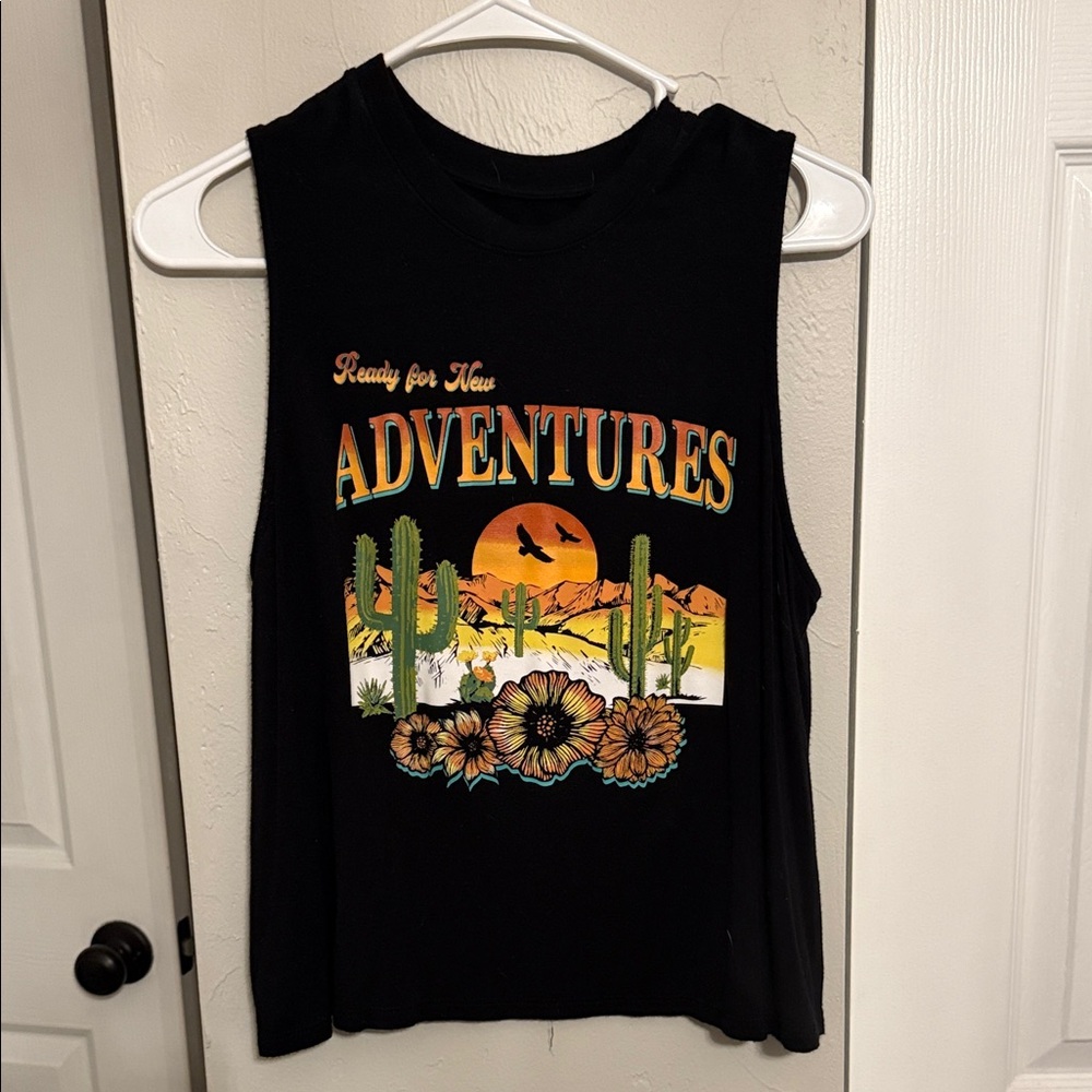 Black Adventure Graphic Muscle Tee